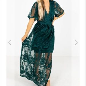 Bella Ella Boutique Dark Teal Lace Maxi Dress